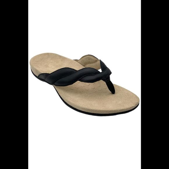 Vionic Women's Bella Leather Braided Thong Sandals Black - Medium - Picture 1 of 3